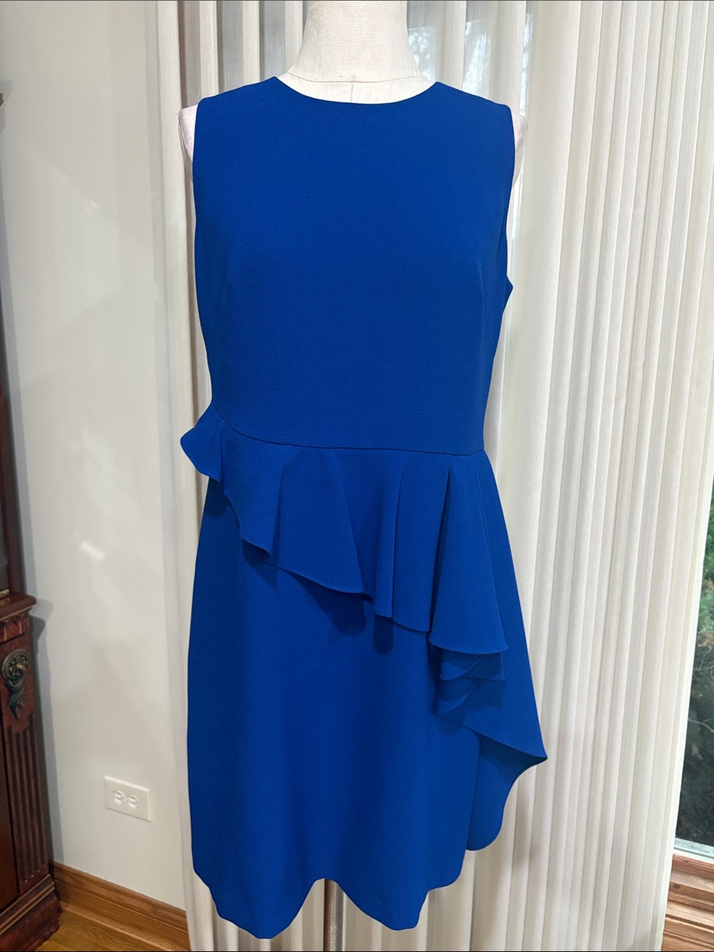Vince Camuto Cobalt Blue Sleeveless Ruffle Mini Dress day to evening flattering